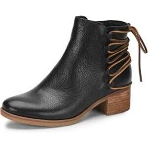 Korks by Kork-Ease Women 7M Black Leather Fringe Ankle Booties Block Heel